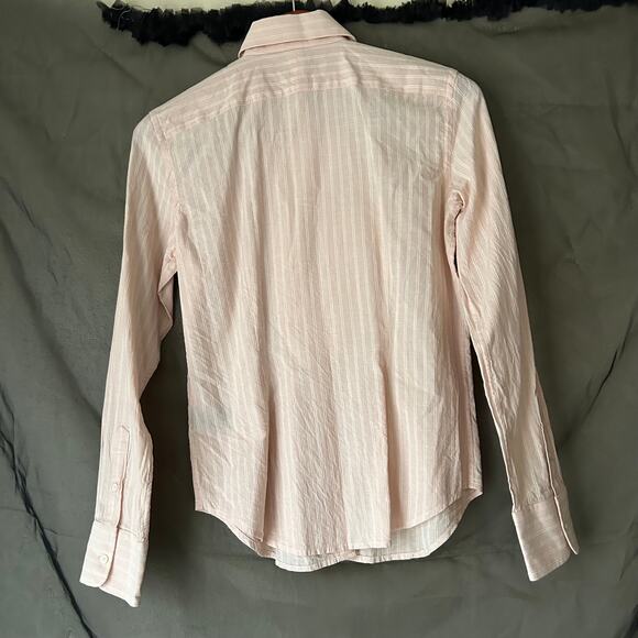 Lauren Ralph Lauren Pinky Peach Pinstripe Ruffle Neck Button Down Blouse Size XS - Picture 5 of 7